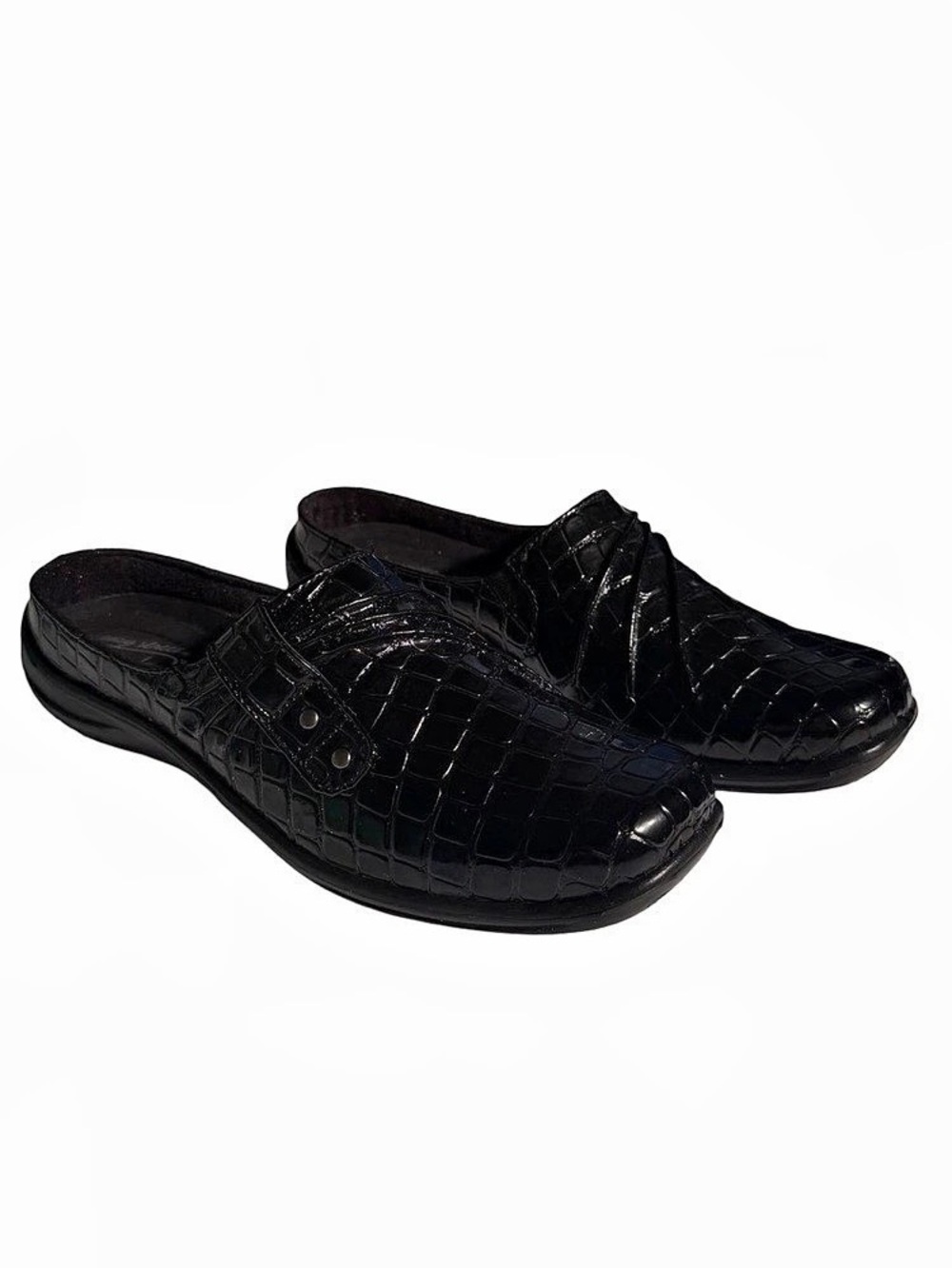 Easy Street Holly Women’s Black Patent Croc Slip-On Mules Clogs Size 7 M